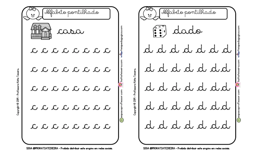 Caderno de caligrafia pontilhada em PDF para baixar