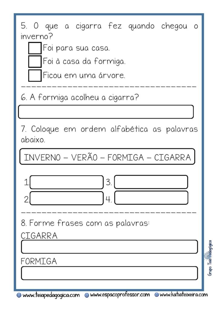 Sequência A Cigarra e a Formiga