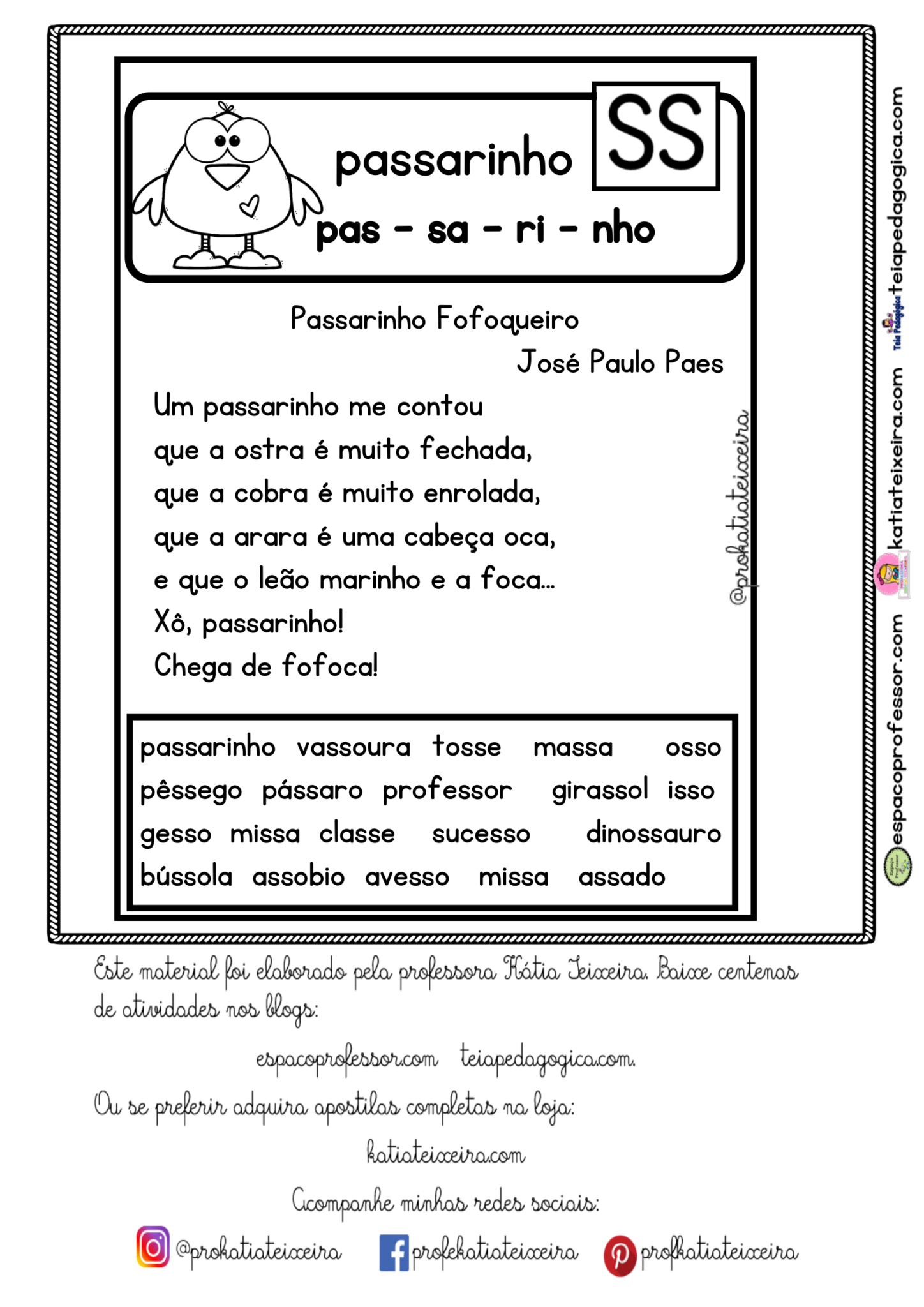 Leitura interativa SS com interpretação e ficha de palavras