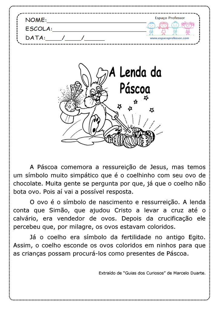 Texto com interpretação A lenda da Páscoa