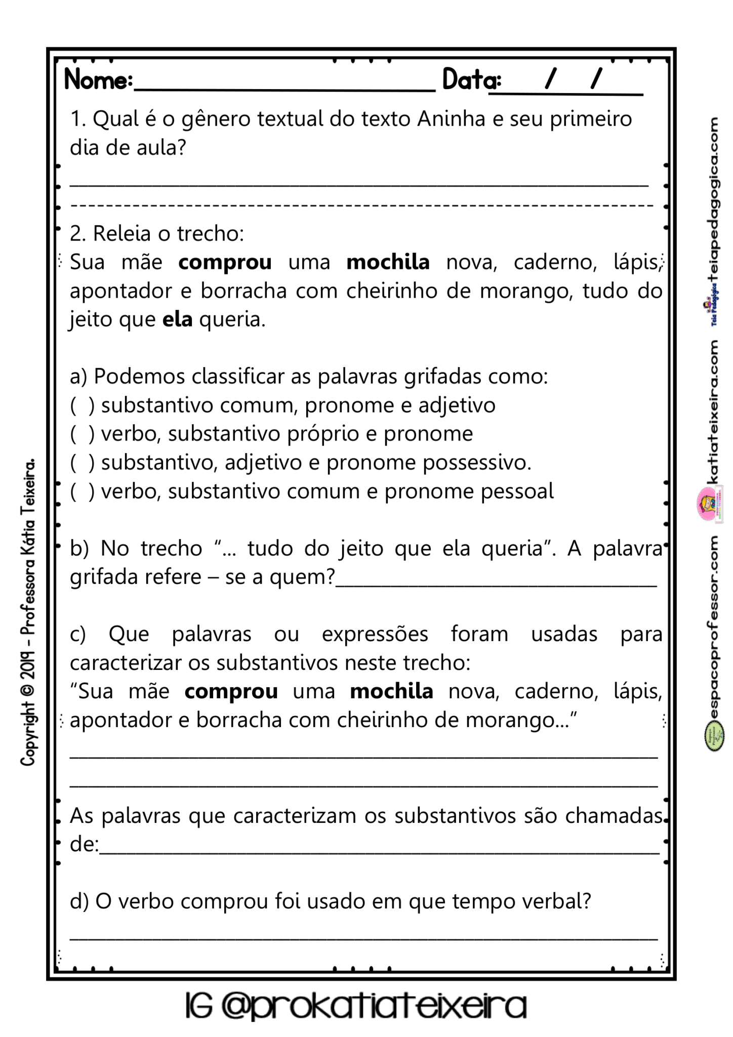 Língua Portuguesa 4º ANO BNCC EF35LP05, EF35LP03, EF04LP06