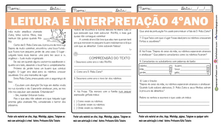 Atividade de leitura e interpretação 4º ano em pdf