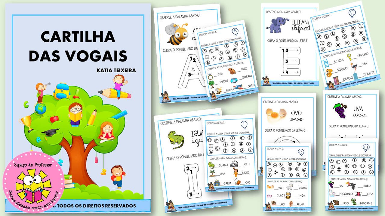 Colorindo desenhos com a vogal E - Atividade Educativa para Pré