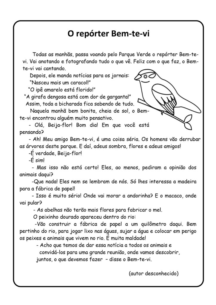 Texto com interpretação 5º ano - Português 5º ano
