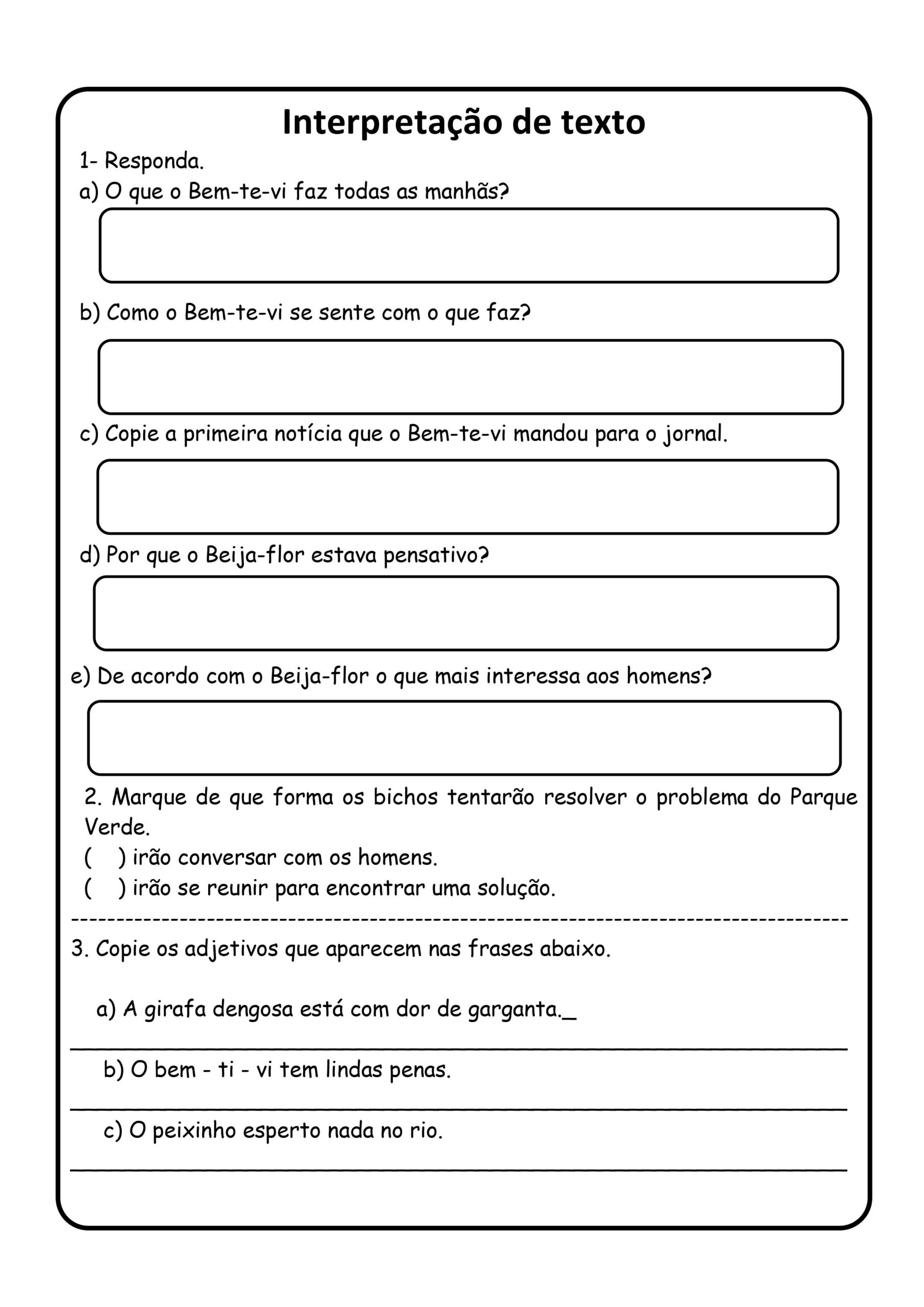 Atividades de interpretação de texto 5º ano - português 5º ano