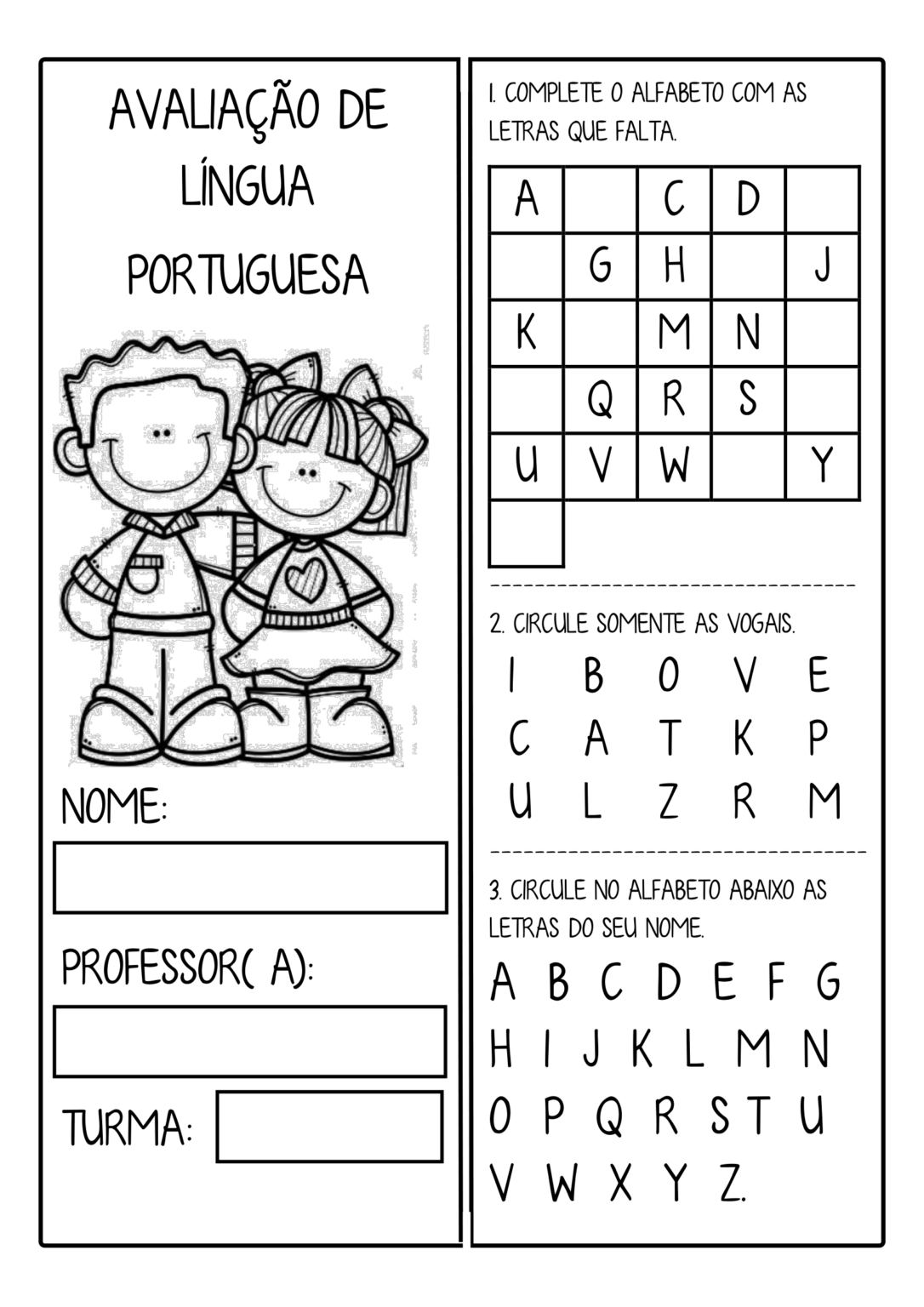 Avaliação de Língua Portuguesa 1º ano Espaço do Professor