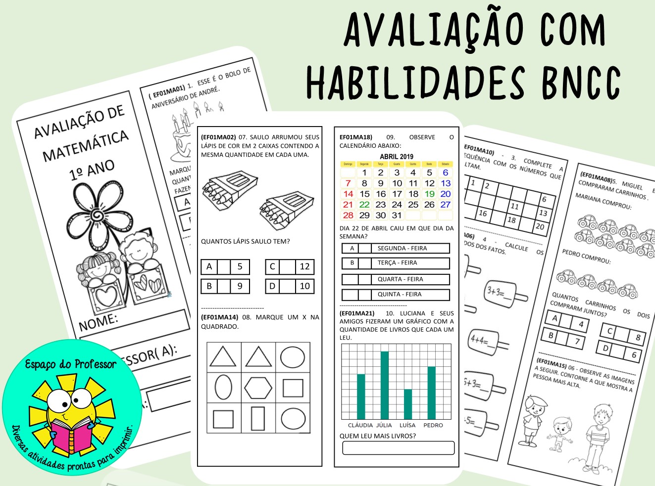 Avaliação de matemática 1º ano com habilidades BNCC