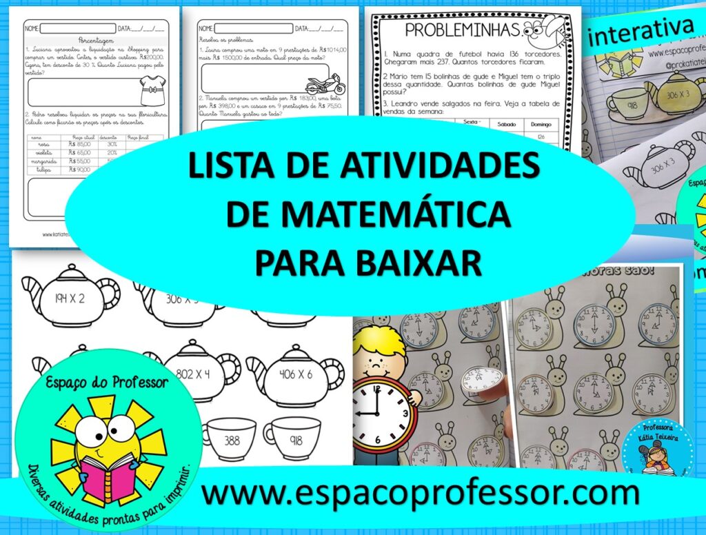 Lista de atividades de matemática para imprimir