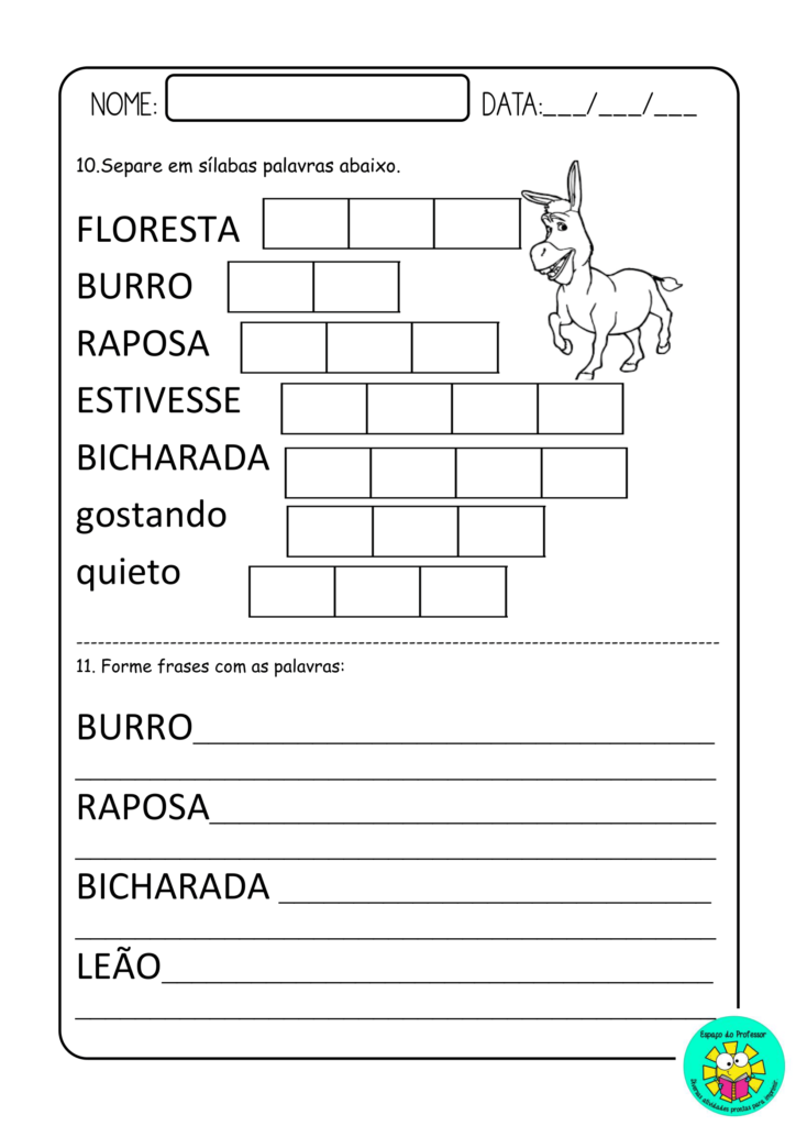 Leitura e Interpretação O burro que vestiu a pele de um leão 3ºano