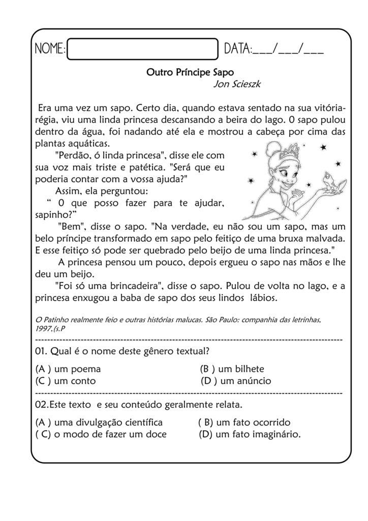 Exercícios de português 4º ano - Leitura e Interpretação