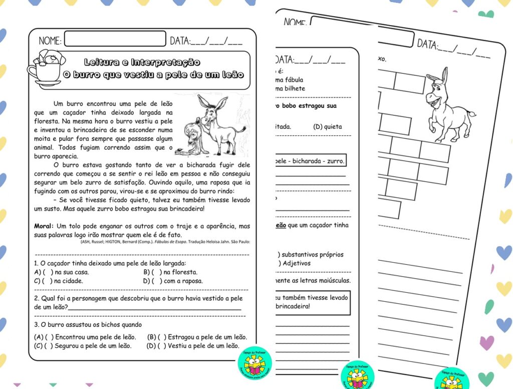 Leitura e Interpretação O burro que vestiu a pele de um leão 3º ano