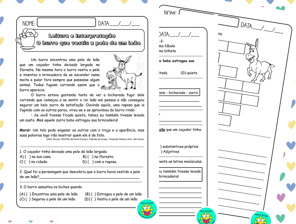 Leitura e Interpretação O burro que vestiu a pele de um leão 3ºano