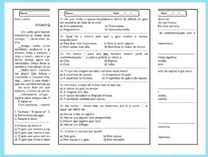 Atividades 5º ano o galo que logrou a raposa