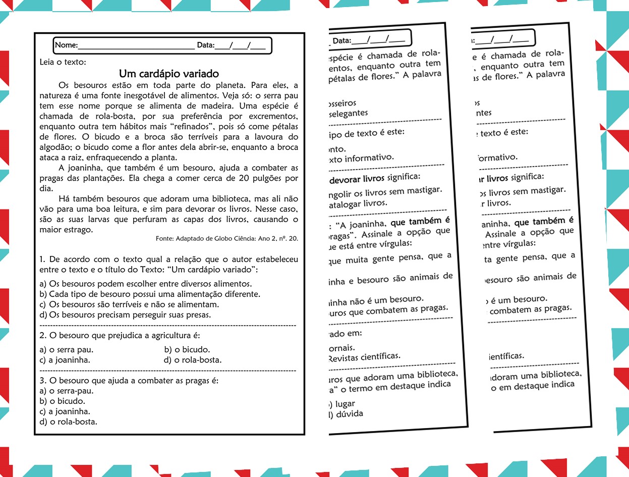 Atividade de leitura e interpretação 4º ano - 1