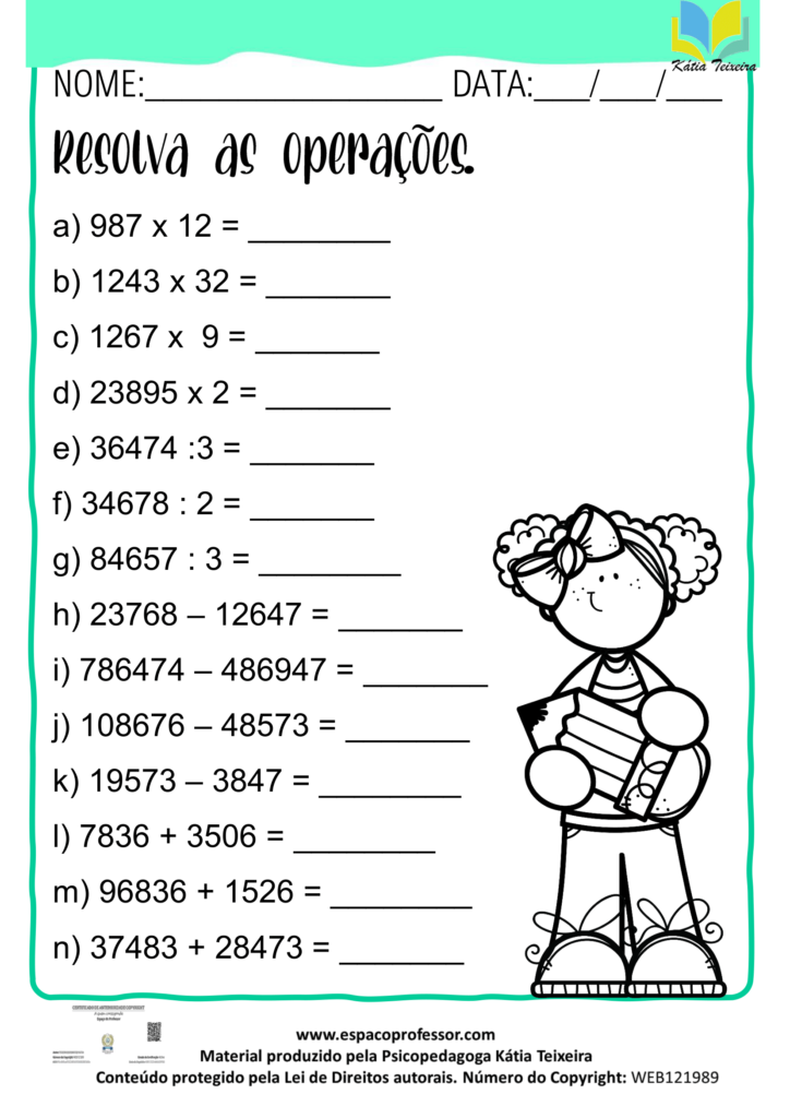 Atividade de Matemática para o 5º Ano com Problemas