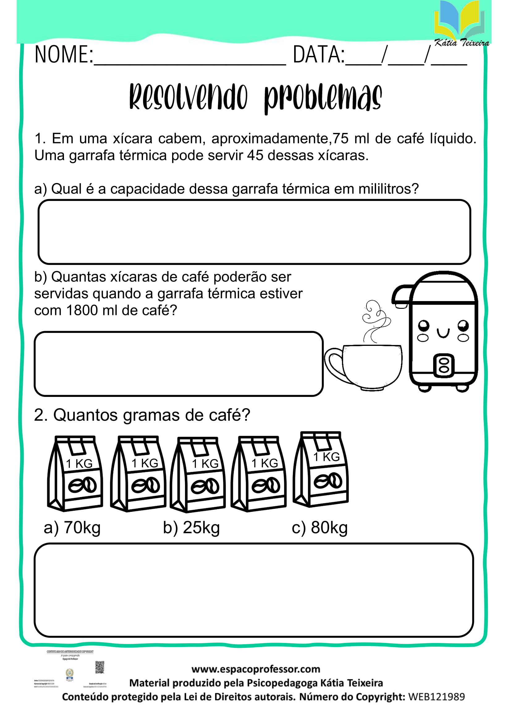 Atividade de matemática - as Quatro Operações Básicas - 4º ano – 5° ano -  Com gabarito