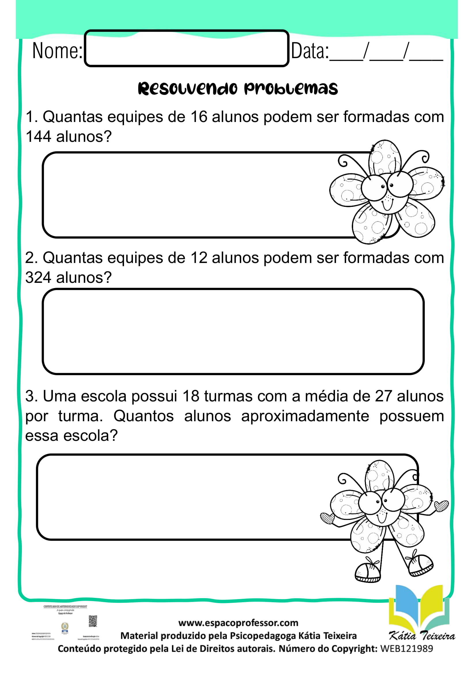 Atividade de matemática 4º ano: situações problema 4 ano