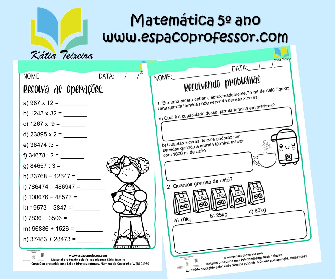 Atividades de matemática 5º ano: quatro operações e situações problema