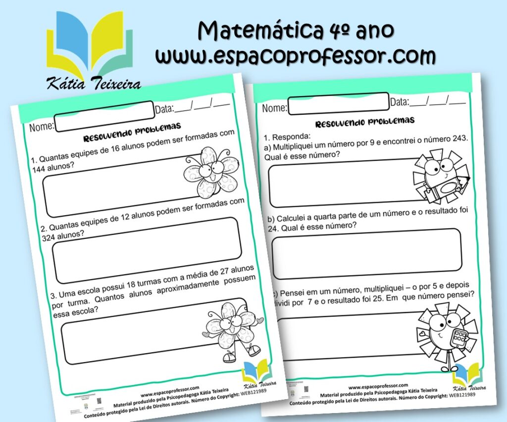 Atividade de matemática 4º ano: situações problema 4 ano