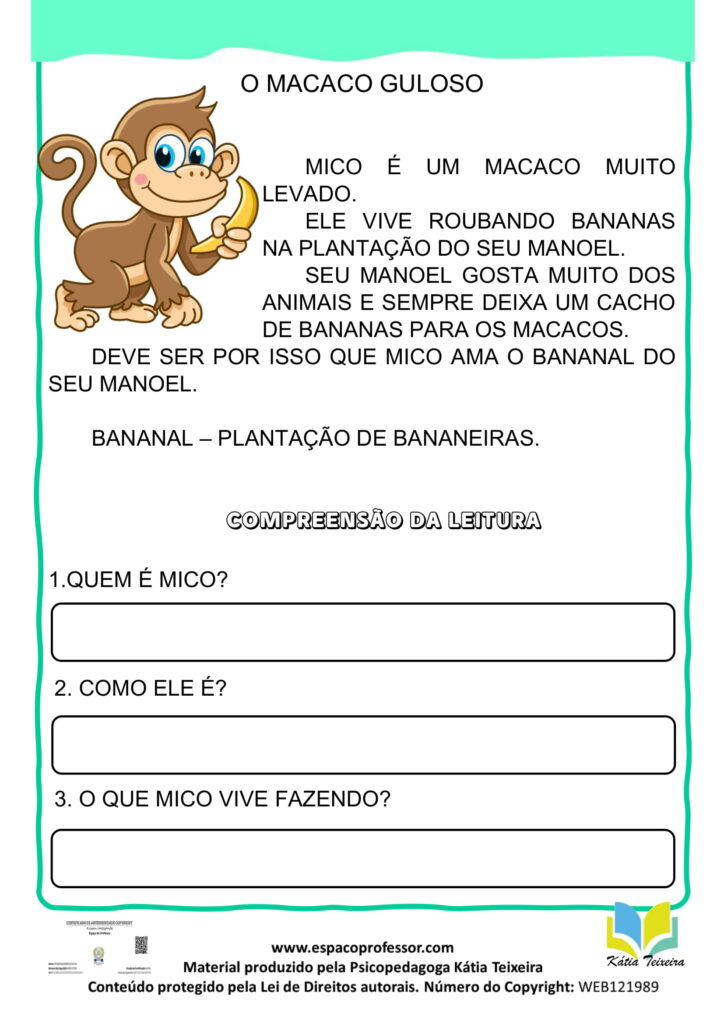 Atividade de português 1º ano - leitura e interpretação letra M