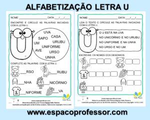 Atividades 1ºano- alfabetização letra U