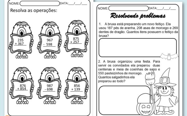 Atividades de matemática 3º ano Dia das Bruxas