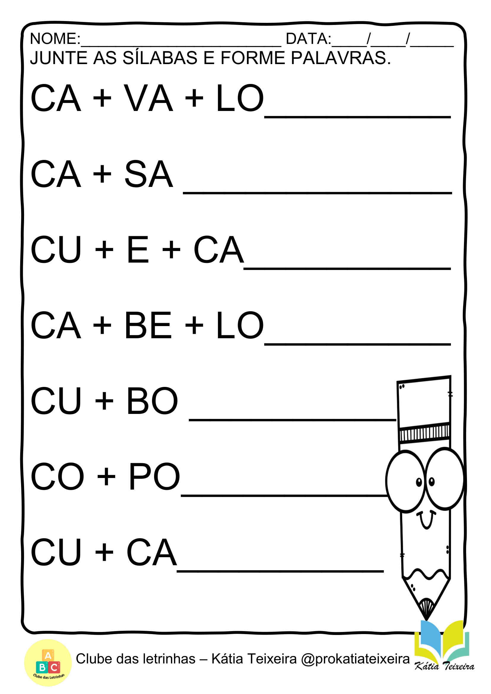 Atividade De Alfabetização - Forme As Sílabas - Escola