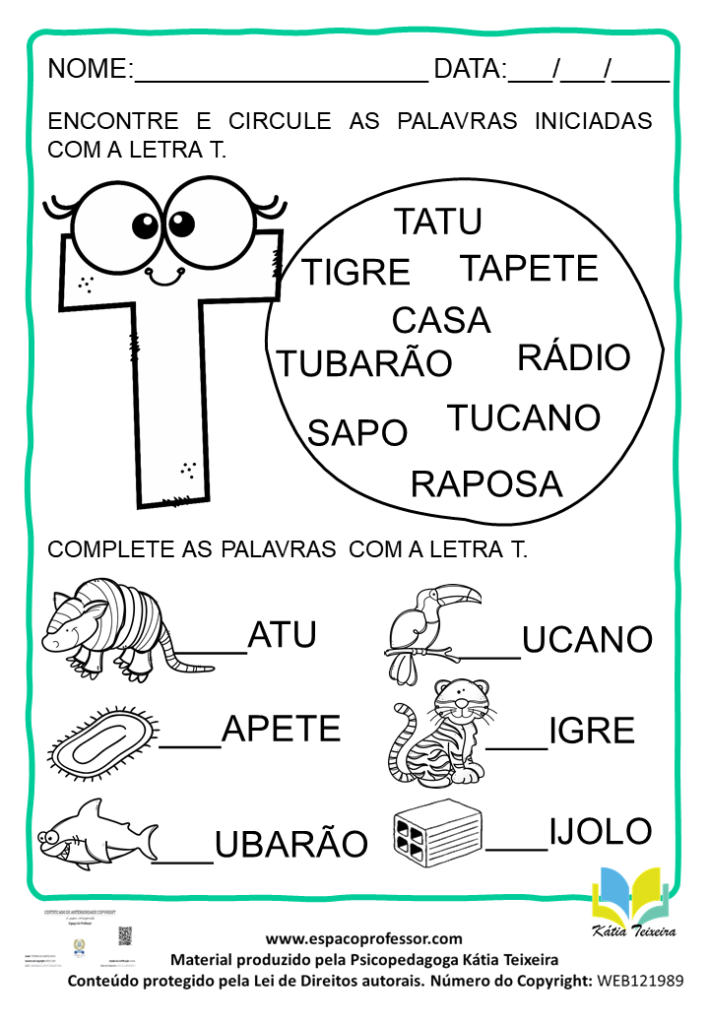 ATIVIDADES DE ALFABETIZAÇÃO, COMPLETAR AS PALAVRAS, FO