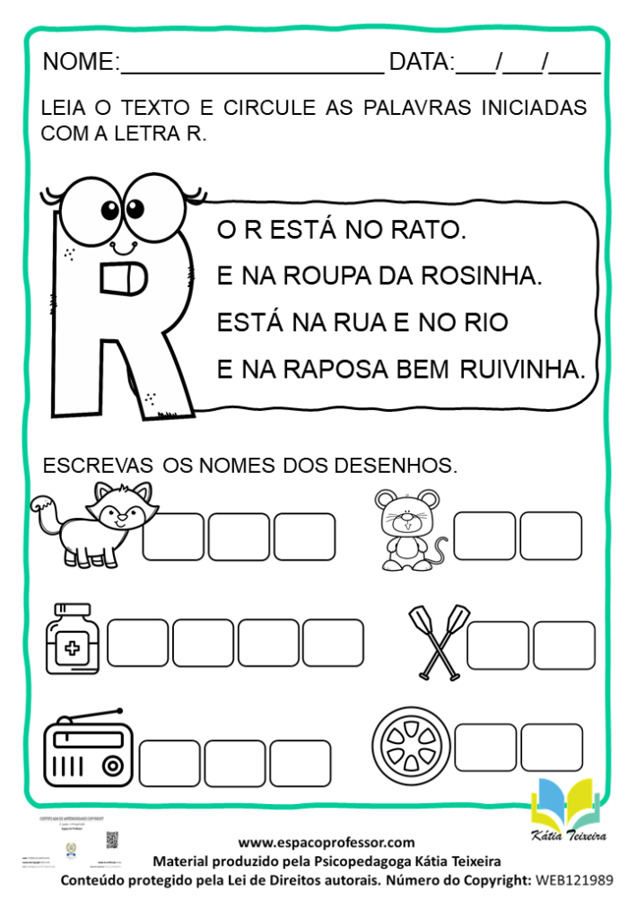 Atividade De Português 1º Ano: Alfabetização Letra R