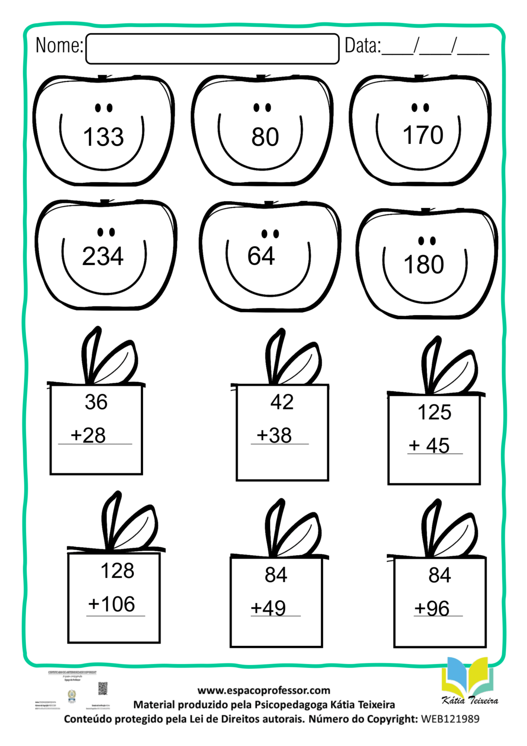 Atividade de matemática 2º ano 1: adição com reagrupamento