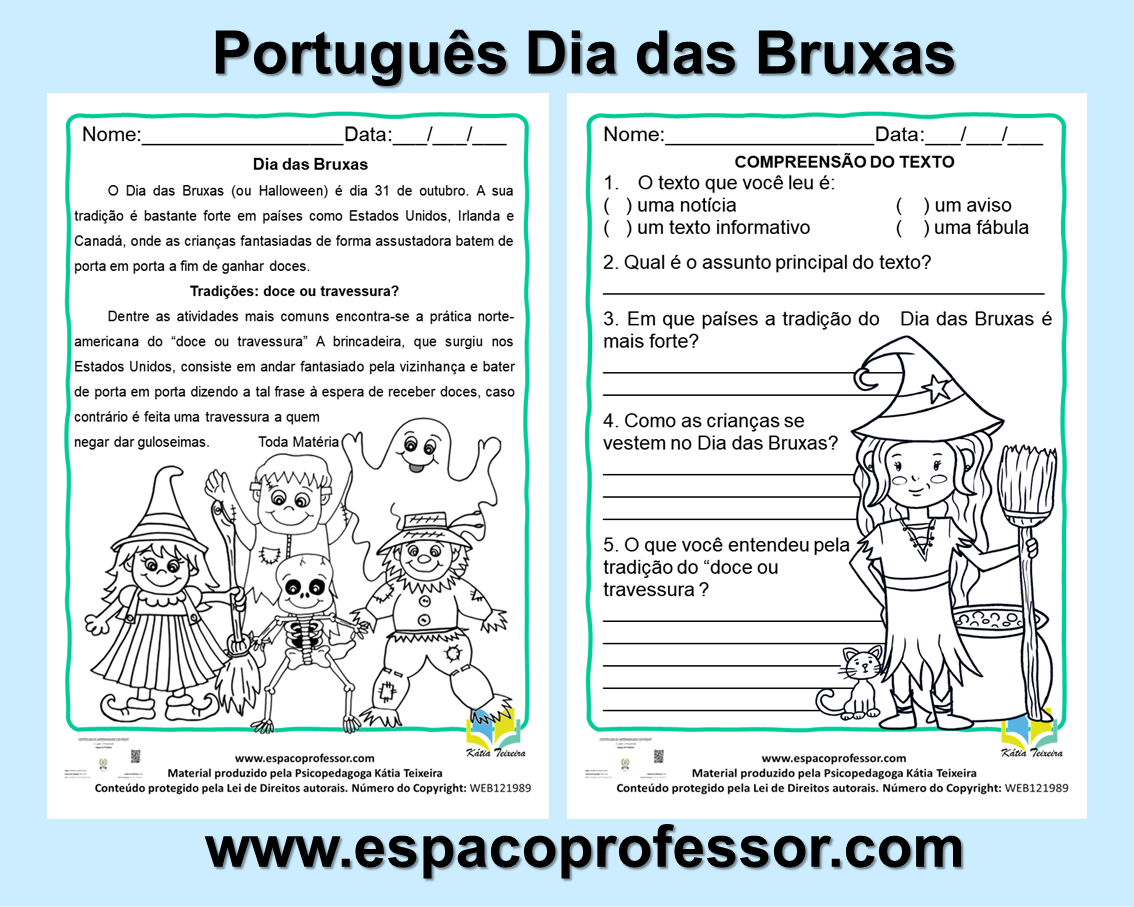 Atividade de Português Dia das Bruxas em PDF