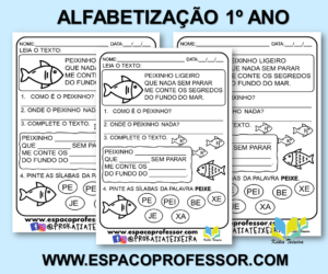 Atividade de alfabetização 1º ano Peixinho ligeiro - atividade de português