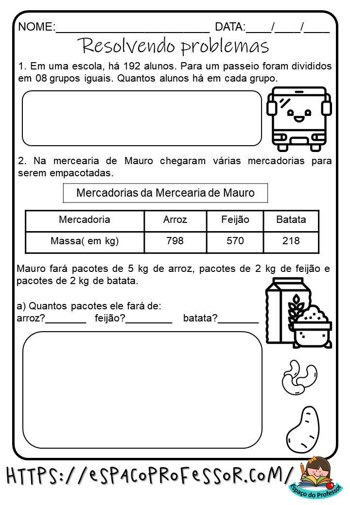 Atividades de matemática divisão 4º ano em PDF
