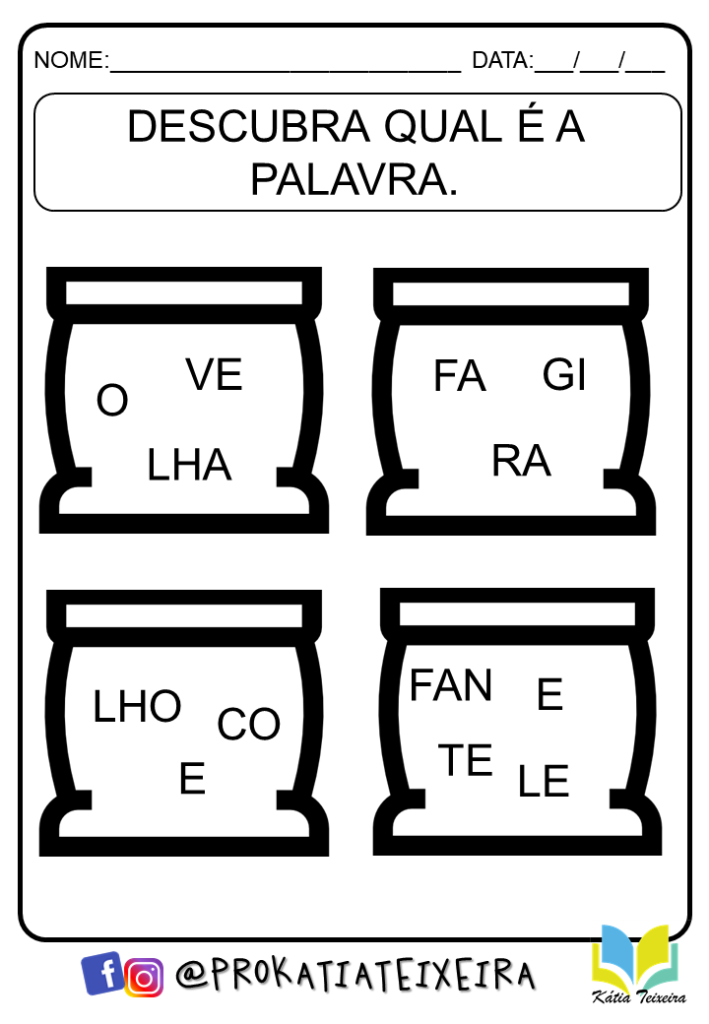 Atividades ordenar sílabas e formar palavras - atividades de alfabetização