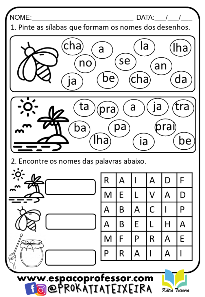 Atividades de alfabetização 2º ano em pdf - A abelha marinha