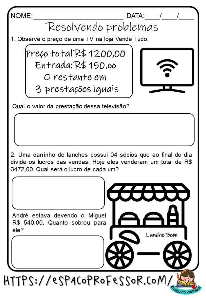 Atividade de Matemática para o 4º ano sobre divisão