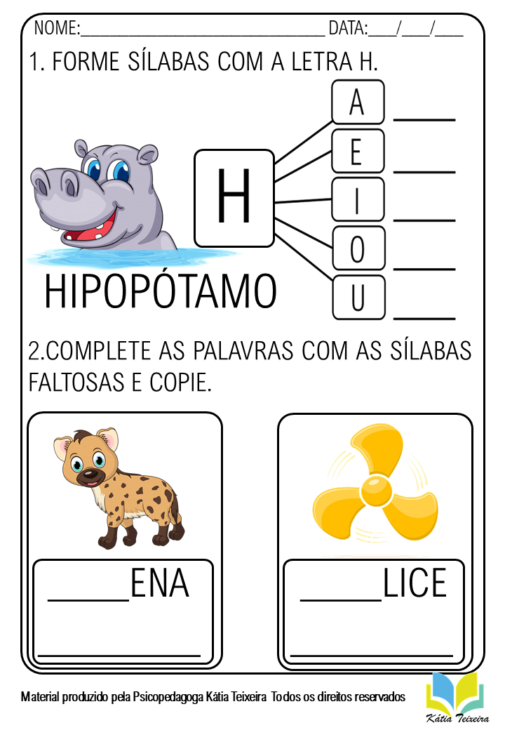 Atividade De Alfabetização Letra H Em Pdf Pronta Para Imprimir