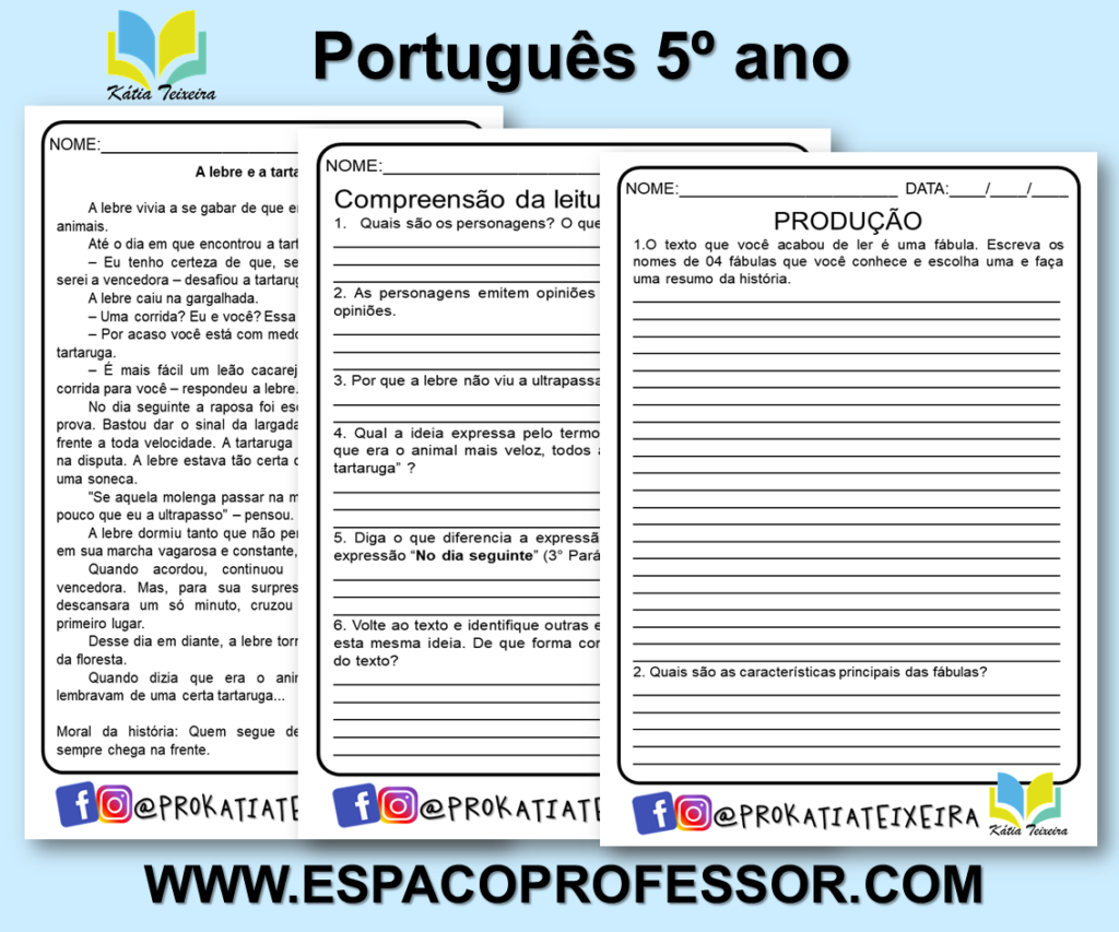 Interpretação de texto para 5º ano atividades sobre a lebre e a tartaruga