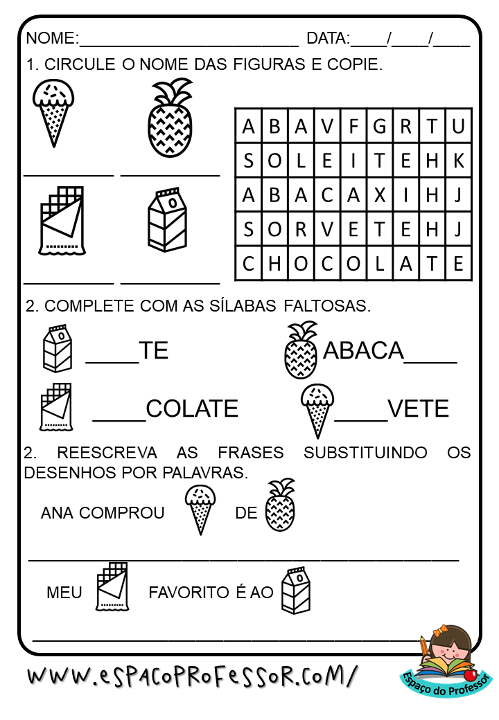 Jogo de Caça Palavras Para Imprimir Com Imagens. Material Didático