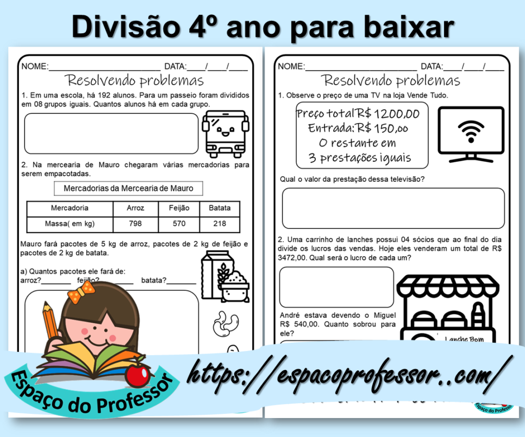 Atividade de matemática 4º ano: situações problema 4 ano