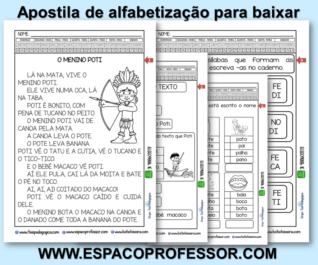 Leitura e interpretação O Menino Poti - Apostila de Alfabetização para baixar