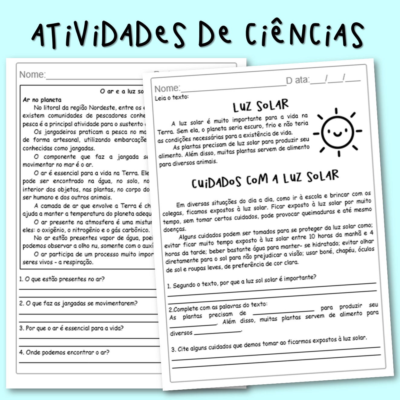 Atividades de ciências 3 ano em Word O ar e a luz solar