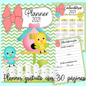 Planner grátis em Pdf para imprimir tema passarinhos