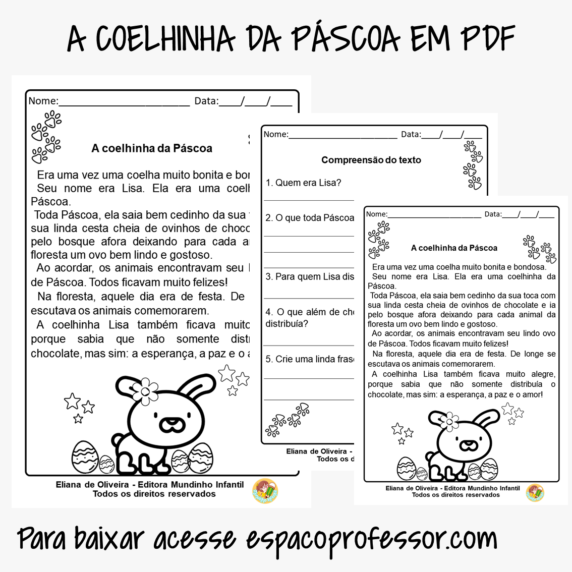 Atividades de leitura e compreensão Páscoa 3º ano em PDF