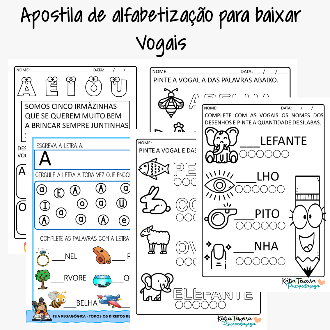 Atividade para baixar e imprimir utilizando vogais.  Atividades de  alfabetização, Atividades, Alfabetização