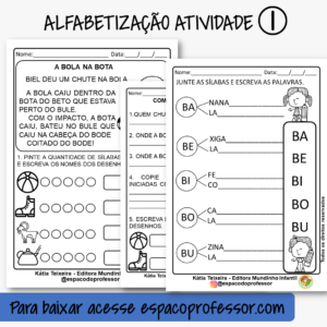 Atividade de Alfabetização com pequeno texto em PDF
