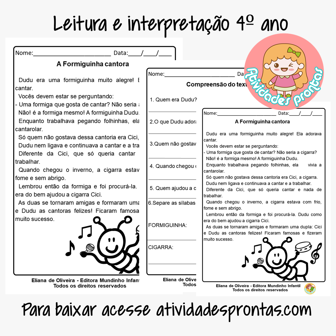 Atividades de português 4º ano leitura e interpretação em PDF