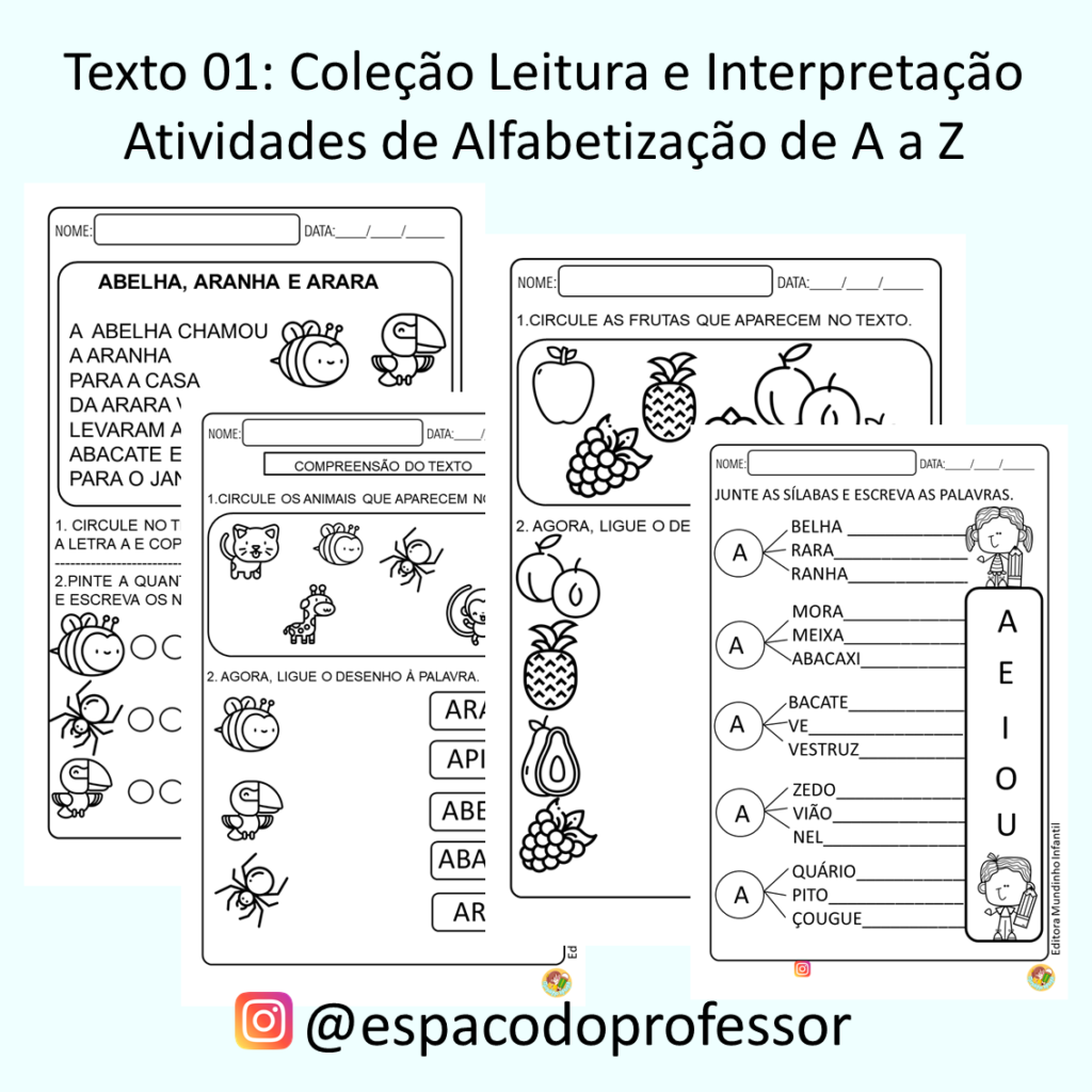 Atividade de Alfabetização com pequeno texto em PDF letra A