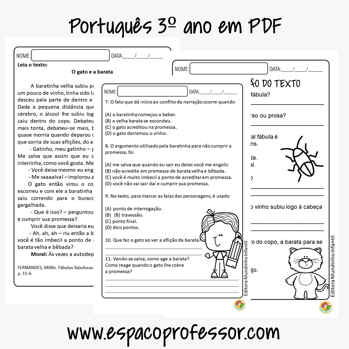 Atividades de Português 3º ano em PDF fábula com interpretação