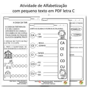Atividade de Alfabetização com pequeno texto em PDF letra C